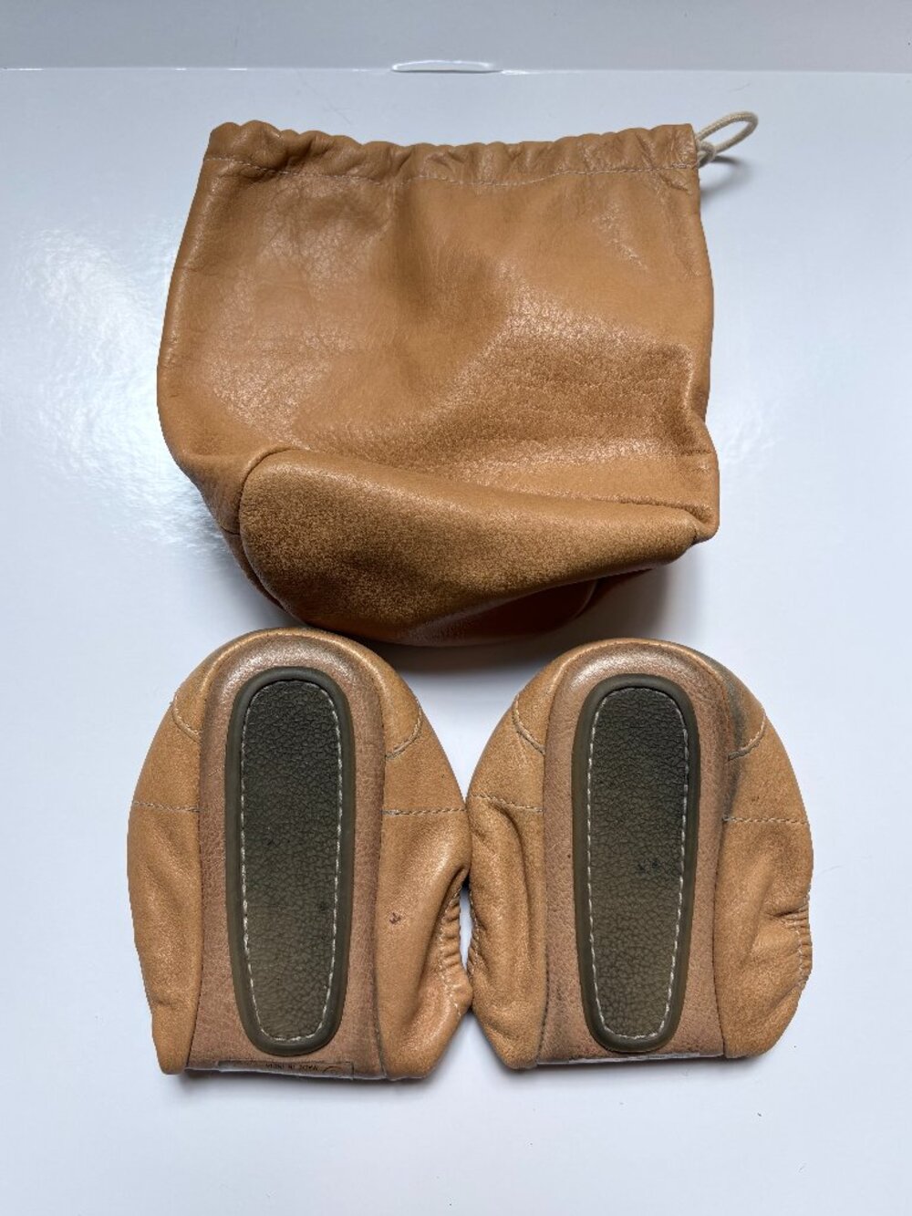 London Sole Tan Leather Ballet Flats Foldable Shoes Size 6
